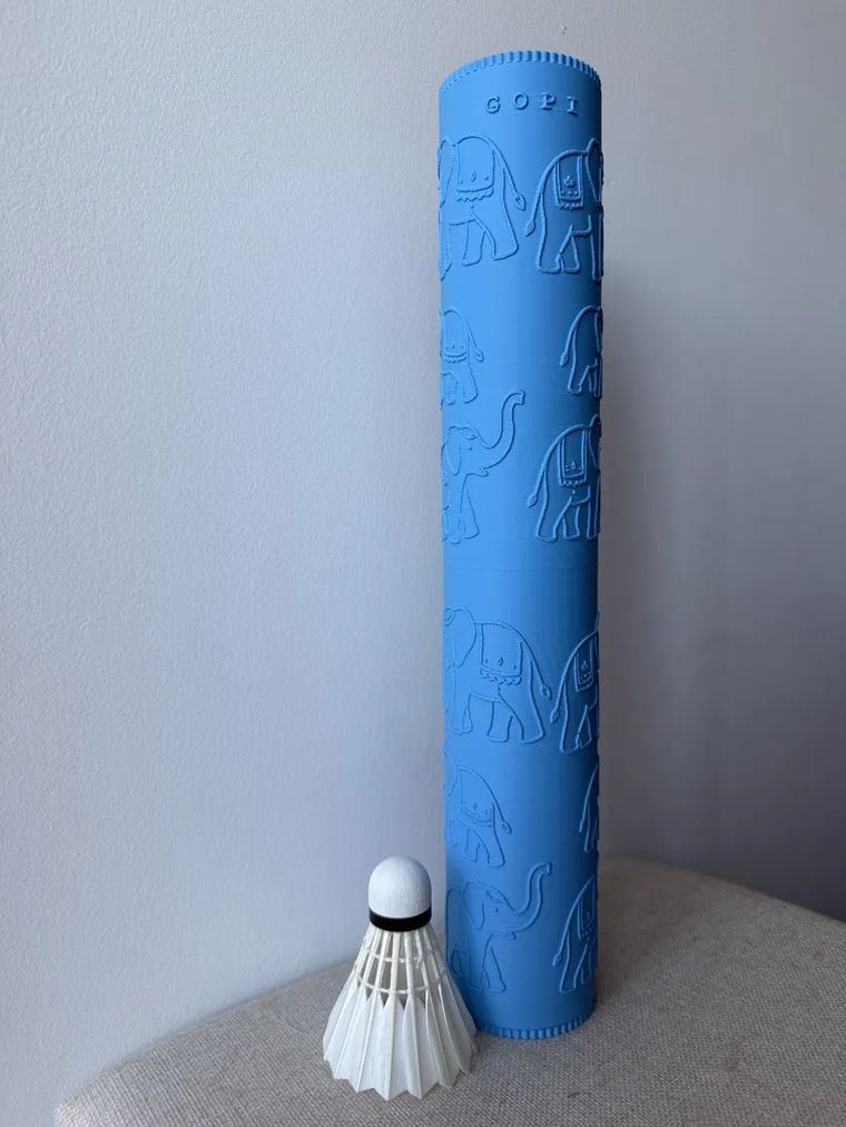 Boîte bleu clair au prénom GOPI, éléphants en relief